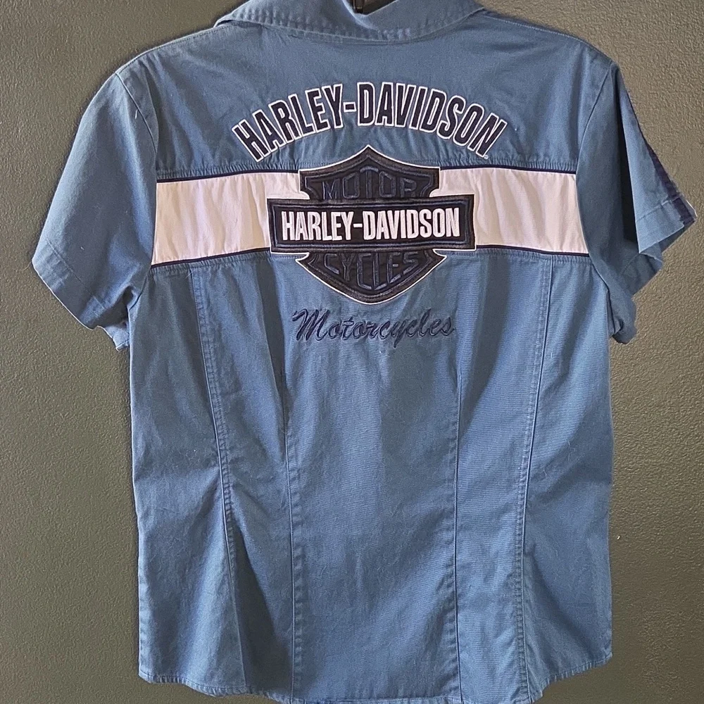 Harley-Davidson Casual Blue Button-Down Shirt Size L - Picture 1 of 4